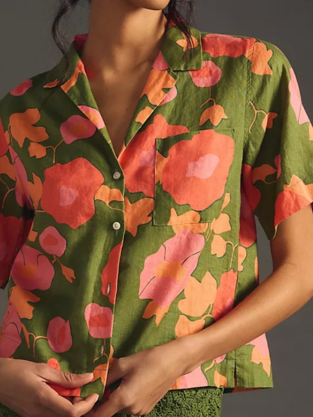 Birds of Paradis by Trovata Papaya Bloom Linen Nico Shirt
